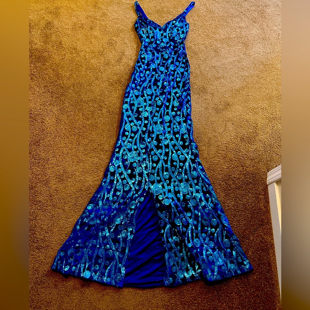 Tatyana Evening Dress - Blue Velvet and Sequined